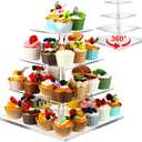 Tiered Cupcake Display Stand Rotatable Cake and Cupcake Tower Stand Combo Clear Acrylic Cake Holder with Tiered Tray for Dessert Pastry Birthday Wedding Party Table(4 Tire and Rectangle)