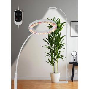 GLOWRIUM Grow Lights for Indoor Plants, Full Spectrum LED Grow Light, Stepless Dimming,3 Lighting Mode and Adjustable Height, Plant Light with 3/9/12/16H Timer (White, 24W)