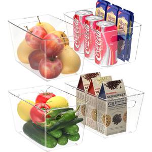 BALEINE Clear Plastic Storage Bins, Pantry Organization, BPA Free Stackable Refrigerator Organizers and Storage with Handles for Kitchen Fridge Cabinet Bathroom (4PK, 9.5x5.5x4.5)