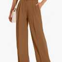FUNYYZO Women's High Waist Wide Leg Pants Business Work Office Casual Long Pants Belted Trousers Size S