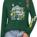 Beware of Hitch Hiking Ghosts Shirt Women Vintage Halloween Long Sleeve T-Shirt Funny Haunted Graphic Tees Top Size L