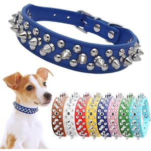 Spiked Dog Collar, Mushrooms Rivet Spike Anti-Bite Studded Protective Pet Neck Pu Leather Puppy Collars for XS Small Medium Large Boy Dogs Male Cats Goat (Dark Blue, XS)