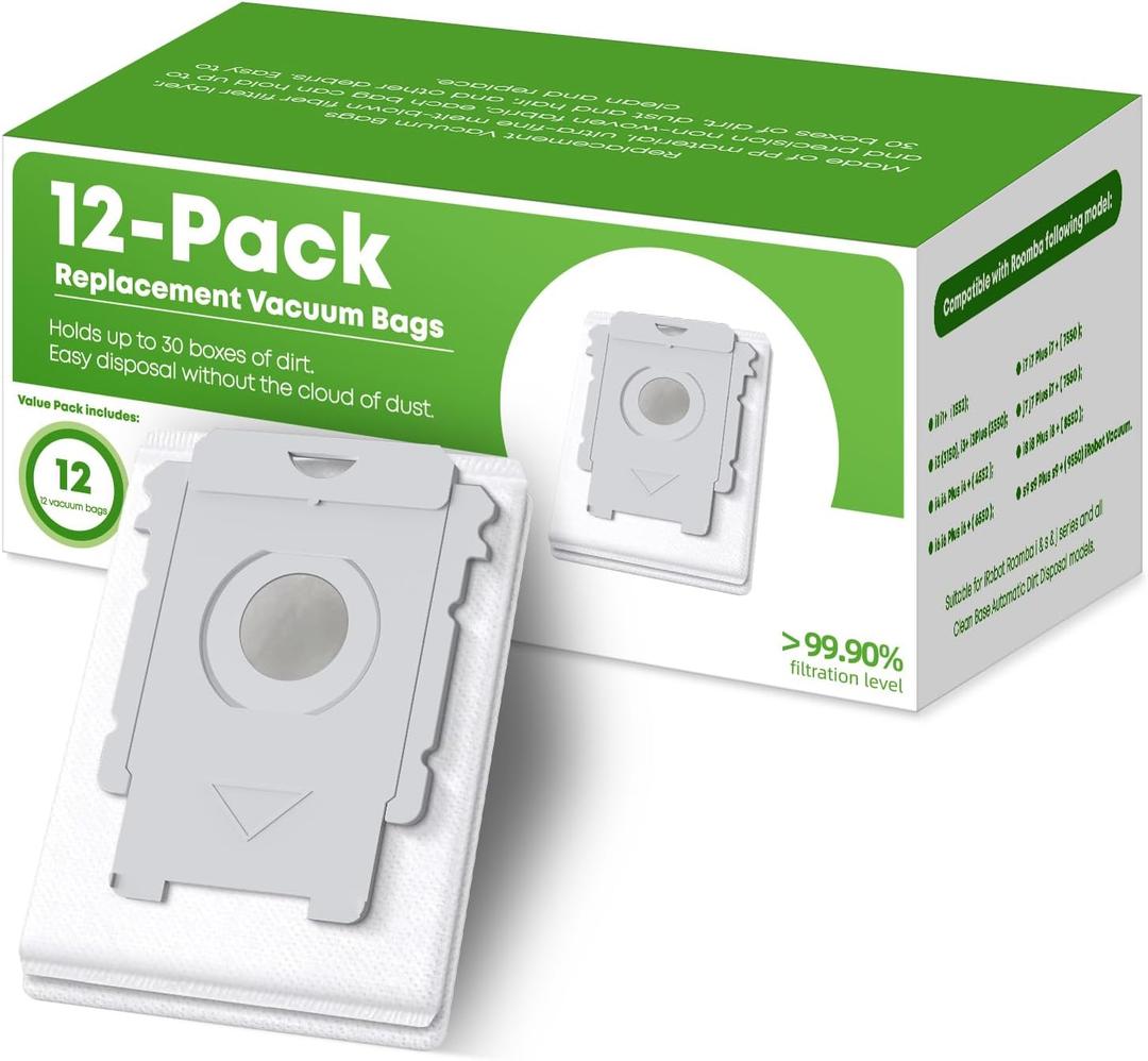 VBN 12 Pack Replacement Roomba Vacuum Bags, Compatible with iRobot Roomba i7, i7+, i3, i3+, i1+, i4, i4+, i6, i6+, i8, i8+, j7, j7+, s9, s9+ Plus, i & s & j Series Automatic Dirt Disposal Bags