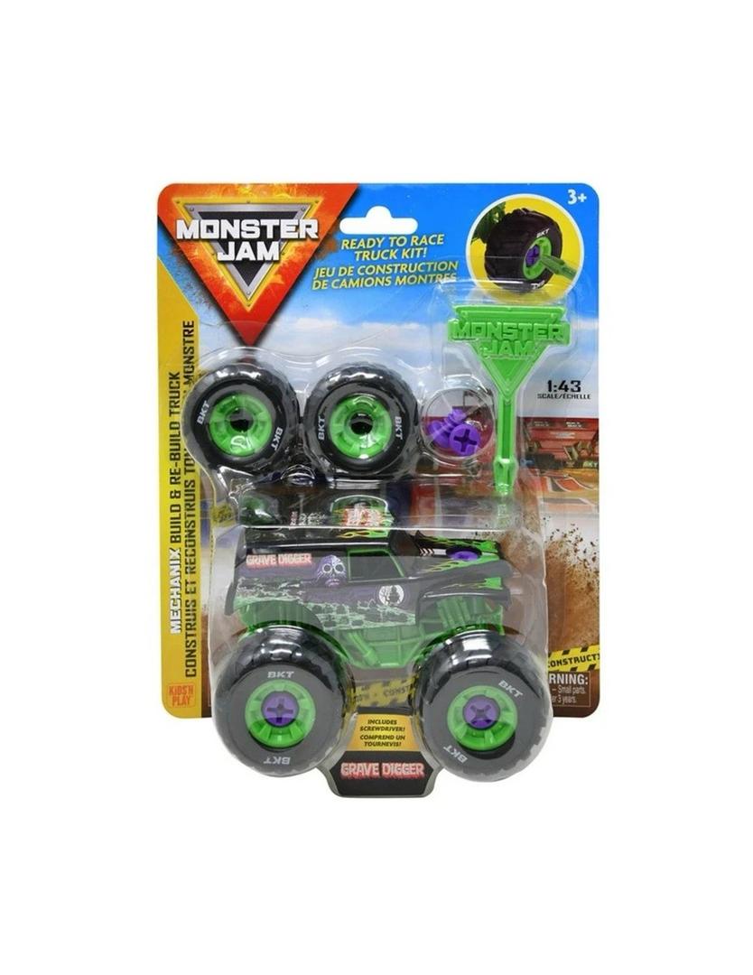 Monster Jam Grave Digger Build & Rebuild Mechanix Truck Kit 1:43 Scale Ready to Race Toy Truck with Screwdriver, Includes 4 Wheels Official Monster Jam Buildable Truck for Kids Ages 3+
