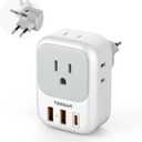 TESSAN European Travel Plug Adapter, Europe Adapter with 4 Outlets and 3 USB(1 USB C PD 20W), International Foldable Plug Type C Power Adaptor for EU Spain France Italy Germany Portugal Iceland