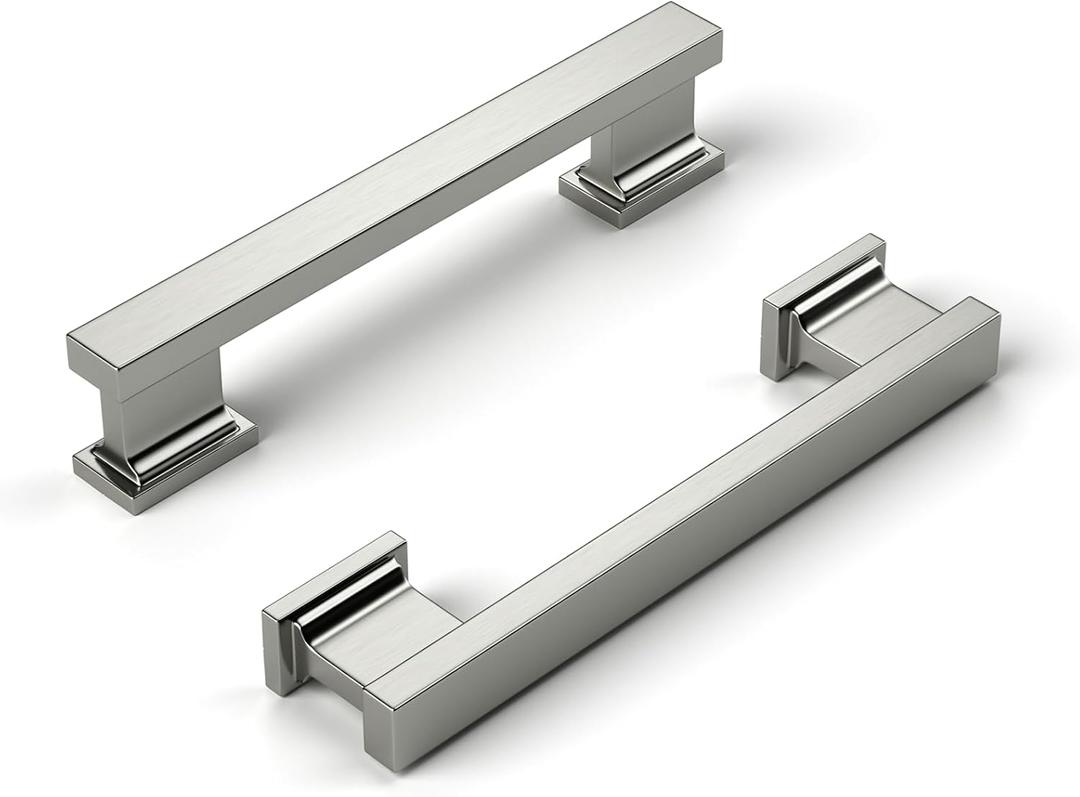Cabinet Handles Kitchen Drawer Pulls and Knobs, 10Pack Brushed Satin Nickel 3inch Hole Center, Square Hardware for Bathroom Dresser (3inch(76mm) Hole Center, Brushed Nickle)