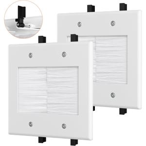 2 Gang Brush Wall Plate, Cable Pass Through Wall Plate with Mounting Bracket for Cable Management TV Coaxial,Ethernet Cables,HDMI,Home Theater Systems Pass Through