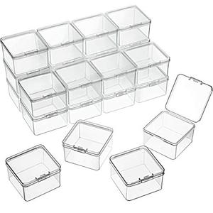 SATINIOR 24 Packs Small Clear Plastic Beads Storage Containers Box with Hinged Lid for Storage of Small Items, Crafts, Jewelry, Hardware (2.48 x 2.48 x 1.57 Inches)