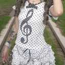Emo Grunge Tops Y2k Harajuku Music Note Shirt Vintage Gothic 2000s Clothing Whimsy Twee Tees Alt Clothes (White, S)