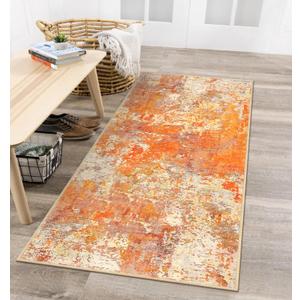 Lahome Modern Abstract Runner Rug - 2x4.3 Washable Kitchen Soft Laundry Room Rugs Bathroom Mat, Contemporary Non Slip Indoor Throw for Entryway Living Room, Yellow/Gold/Cream 2' x 4.3'