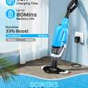 Pool Vacuum for Above Ground Pool with a Telescopic Pole, 80Mins Runtime, Handheld Rechargeable Pool Cleaner with 18.5 Gallons/min Powerful Suction for Above Ground/Inground Pools, Hot Tubs, Spas