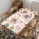 Yesad Rectangle Wipeable Tablecloth with Elastic, Fitted Waterproof Outdoor Tablecloth for 6 Foot Rectangle Tables, Picnic, Camping, 30"x72", Flowers