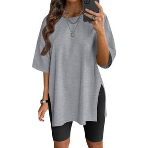 VNIRA Women's Summer Casual Short Sleeve Oversize Workout T-Shirt Tee Tops (Large)