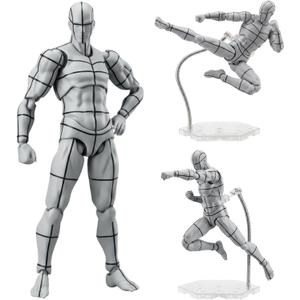 Ceenna Body Set, Action Figure Wireframe Adjustable Articulated Drawing Model Manikin Art Mannequin Figure for Artists Designers Sculptors Sketching Painting, Gray with Black Lines