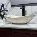 Oval Travertine Vessel Sink Natural Stone Wash Basin, Fully Polished Bathroom Sink, Above Counter Vanity Basin (Includes Matching Soap Tray), Medium