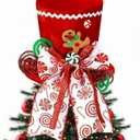 Gingerbread Christmas Tree Topper 4.7 Inch Mini Red Top Hat Tree Topper with Bow Red White Peppermint Cane Candy Gingerbread Man Christmas Decorations for Home Winter Holiday Party Decor
