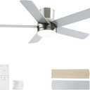 42 Inch Brushed Nickel Ceiling Fan with Light, Flush Mount and Remote Control, Dimmable 3-Color Temperature LED, 6-Speed Reversible DC Motor, 5-Blade Modern Design for Indoor or Outdoor