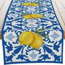 Italy Blue Tiles Runner Decorative, Italian Lemons Summer Table Runner Decorations for Dining Room Kitchen Dresser Decor for Party Holiday, Housewarming Gifts for Women Couple New Home, 13X72 Inches
