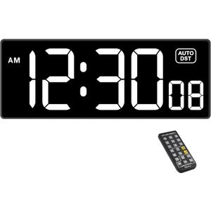 Soobest Digital Wall Clock with Seconds for Gym, Remote Countdown Timer Large LED Display 5 Dimmer (White)