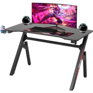 Computer Desk Gaming Desk Student PC Desk Writing Desk Office Desk Modern Ergonomic Racing Style Table Workstation Carbon Fiber Headphone Hook (47in, Red)
