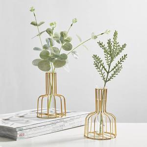 2 Pcs Gold Flower Vase with Metal Frame, Clear Glass Test Tube Vases Decorative, Small Bud Vases Gifts use for Wedding Decoration Table Flower Decoration Interior Living Room