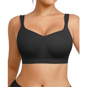 FeelinGirl Full Coverage Push Up Womens Bras with Support and Lift Wireless Seamless Plus Size Minimizer Bra Black XXL