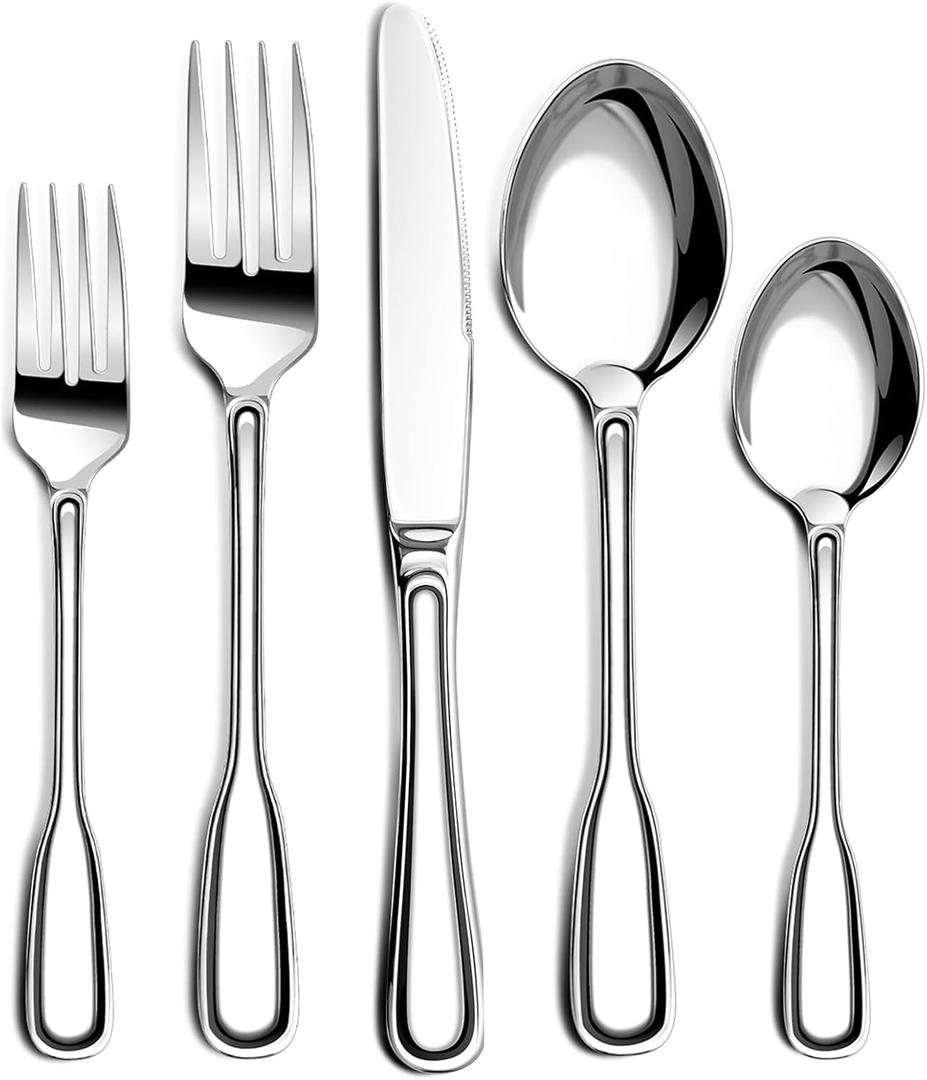 Silverware Set for 8, Heavy Duty Stainless Steel Cutlery Set with Wide Handles, Mirror Polished Utensils Spoons and Forks Set for KitchenDishwasher Safe (Silver, 40 Pieces for 8)