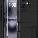 for iPhone 16 Plus Case with Screen Protector,Built-in Invisible Kickstand,Heavy Duty Shockproof Drop Protection Military Grade Tri-Layer Rugged Durable Cell Phone Cover for Apple 16 Plus 6.7" (Black