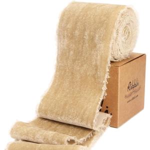 Ribbli Light Champagne Velvet Ribbon 3 Inch Handmade Frayed Vintage Christmas Ribbon for Gift Wrapping Christmas Tree Ornament Wreath Craft Home Decor-3 Yards