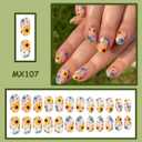 Sunflower Press on Nails - Short Oval Cute Fake Nails, Summer False Nails Press ons with Bee Ladybug Designs, Reusable Glue on Nails for Women Manicure, Matte Finish | 12 Sizes - 24Pcs