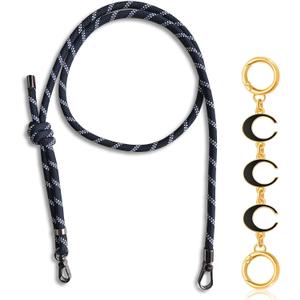 Purse Straps Replacement Crossbody, Paracord Rope Hand Woven Purse Strap with Gold Bag Extender Chain for Long Champ Mini Handbag Adjustable Bag Shoulder Strap for Women, Teens, Black