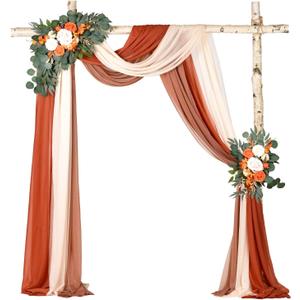 DearHouse 3 Panel Wedding Arch Draping Fabric, 29.5" x18Ft Pearl Fabric Drapes for Wedding Sheer Backdrop (Champagne+Terracotta+Caramel)