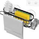 Cisily Kitchen Sink Caddy Sponge Holder in The Sink, Stainless Steel Kitchen Sink Organizer, Brush Holder, Dish Cloth Hanger, Sink Stopper Holder with 2 Installation Ways (Suction & Adhesives (Black)