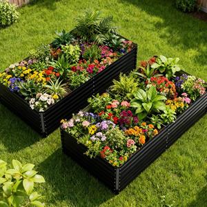 COMHOMA 2 Pack Galvanized Raised Garden Bed, 6x3x2ft Large Metal Planter Box for Outdoor Vegetables,Corrugated Steel Herbed Plants Container,Extra Deep Gardeners Kits with Open Bottom