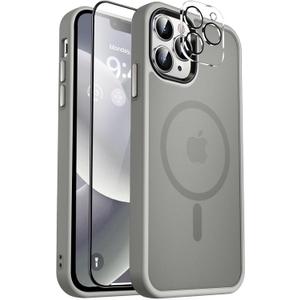 MOCCA Strong Magnetic for iPhone 12 Pro Max Case,[Compatible with Magsafe][Glass Screen Protector+Camera Lens Protector] Slim Thin Shockproof Cover Phone Case for iPhone 12 Pro Max 6.7",Titanium Gray