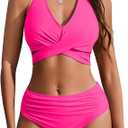 AI'MAGE Womens High Waisted Bikini Sets Tummy Control Bathing Suits Halter Two Piece Swimsuit Modest Bikini 2025(Bra) 16W