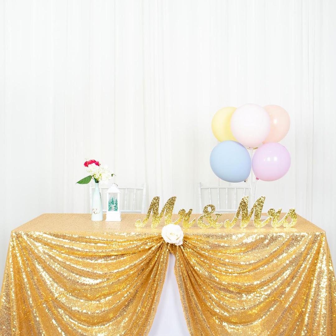 ShinyBeauty Gold Tablecloth 50X80-Inches Sequin Tablecloths Rectangular Party Decor Shimmer Golden Tablecloth Glitter Table Linen for Wedding, New Year,Ceremony