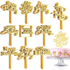 150 Pcs Happy Birthday Cake Toppers Acrylic Cake Topper Glitter Birthday Cake Decorations Double Sided for Adults Various Cake Decoration Party Supplies(Gold,Brief)