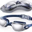 Aegend Swim Goggles, Swimming Goggles No Leaking Full Protection Adult Men Women Youth (Bright Sliver With Blue Strap)
