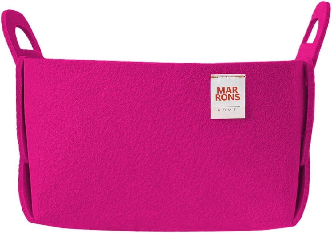 Collapsible Felt MAGENTAPINK Storage Bin Small 7.1"x5.1"x5.1"  Foldable Basket with Handles for Closet, Storage, Laundry Room Organization, Decorative Storage Baskets for Shelves, Nursery