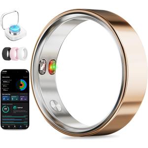 Smart Ring with Vibration Alerts, health tracker ring with Body Temperature Monitor, Heart Rate, Sleep & Fitness Tracking, Waterproof Activity Ring for Men & Women, No App Fees (Rose Gold, 8#)