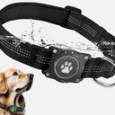 Airtag Dog Collar with Waterproof Air Tag Holder, Luminous Reflective, Soft Padded, Adjustable Nylon Pet Collar for Small Medium Large Heavy Duty Dogs,Black, L