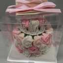 EIGHTOWN Forever Cake with Pink Preserved Flowers - Bouquet Preserved Roses for Women - Birthday Gift for Her with Crown (Pink)