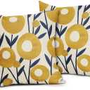 Navy Blue Yellow Floral Pillow Covers 18x18 Set of 2 Boho Flower Pattern Decorative Throw Pillowcases Outdoor Rustic Farmhouse Square Cushion Cases Decor for Home Couch Sofa Bed