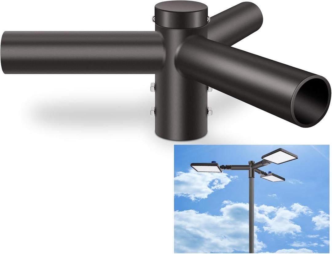 ledmo Triple Bracket Tenon Adaptor, 120 2-3/8" Round Adjustable Slip Fitter Mount Pole Bracket, Heavy Duty 3 Outdoor Lights Mounting Spoke Arm for Parking Lot Street Light Floodlight