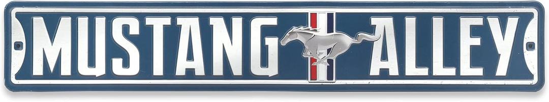 Ford Mustang Metal Street Sign - Mustang Alley Metal Sign for Garage, Man Cave or Shop (Blue/Silver)