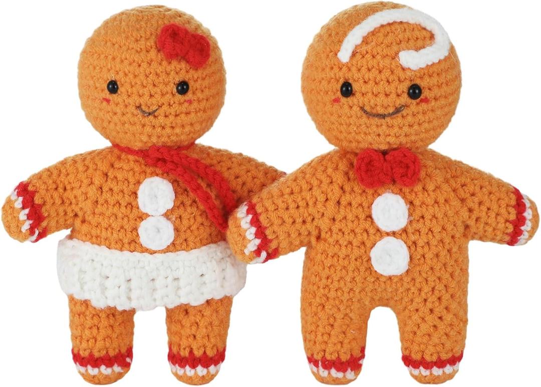 2 Pcs Gingerbread Man Crochet Christmas Doll Gifts 6 Inch Gingerbread Man Ornaments Hanging or Table Decorations Christmas Ginger Bread Gifts for Friends Family Office Xmas Tree Party Favors