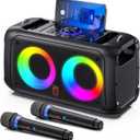 Karaoke Machine for Adults Kids, Bluetooth Party Karaoke Speaker with 2 Wireless Microphones for Singing, PA System with HiFi Sound/Dual 3" Subwoofers/Echo Adjustment/Disco Lights for Home Party