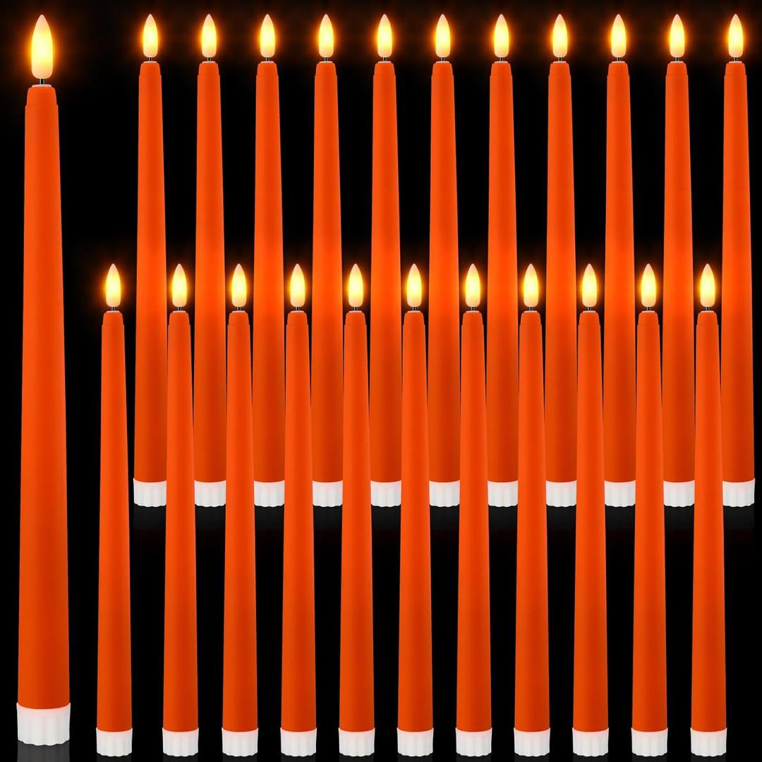 Macarrie 24 Packs Flameless Taper Candles Battery Operated Fake 11 Inch Long Candlelight LED Flameless Candlesticks Flickering Tapered for Christmas Church Prayer New Year Wedding(Orange)