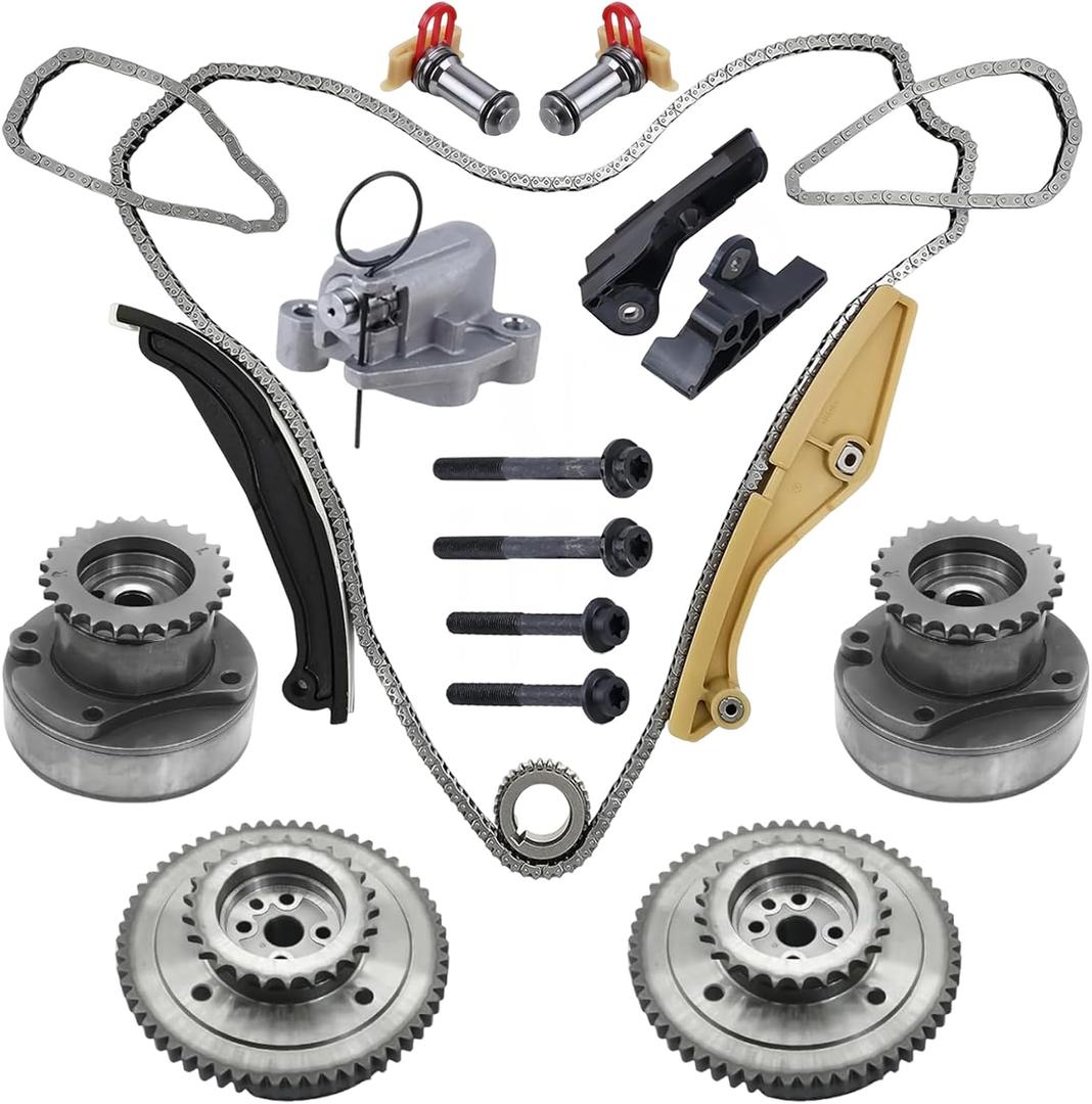 90738S Timing Chain Kit With VVT Cam Phaser Compatible with Ford Edge Explore LT 3.3L/3.5L/3.7L Replacement AT4Z6L266B,AT4Z6K254A
